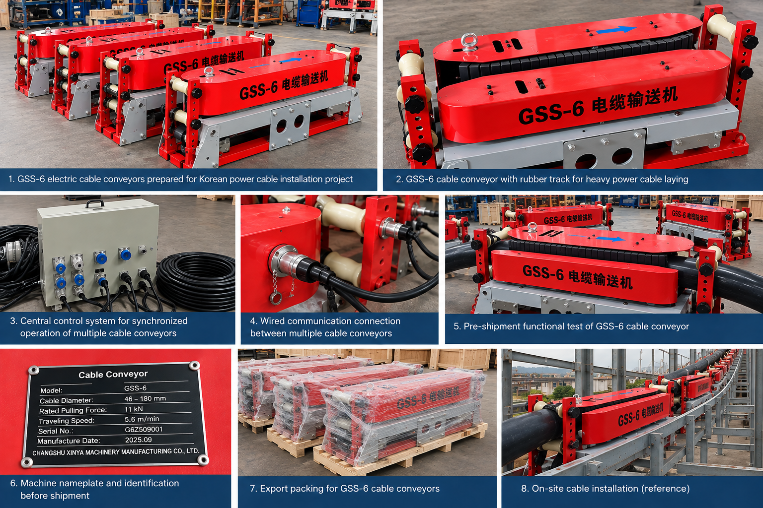 บล็อกบริษัทล่าสุดเกี่ยวกับ เครื่องขนส่งเคเบิล GSS-6 ที่กําหนดเองที่มีแรงดึง ≥ 11kN สําหรับโครงการเคเบิลพลังงานเกาหลี